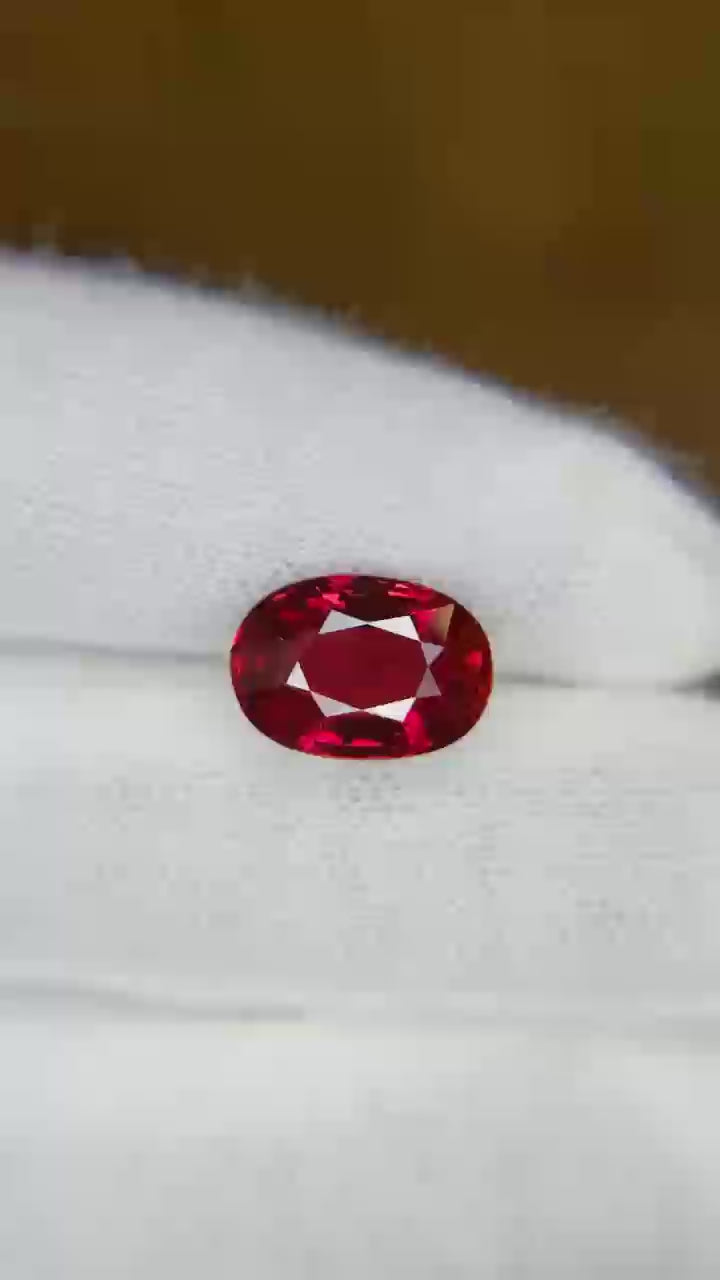 Natural Mozambique ruby, 4.09 carats, oval brilliant cut, vivid Pigeon Blood red, untreated, GRS certified