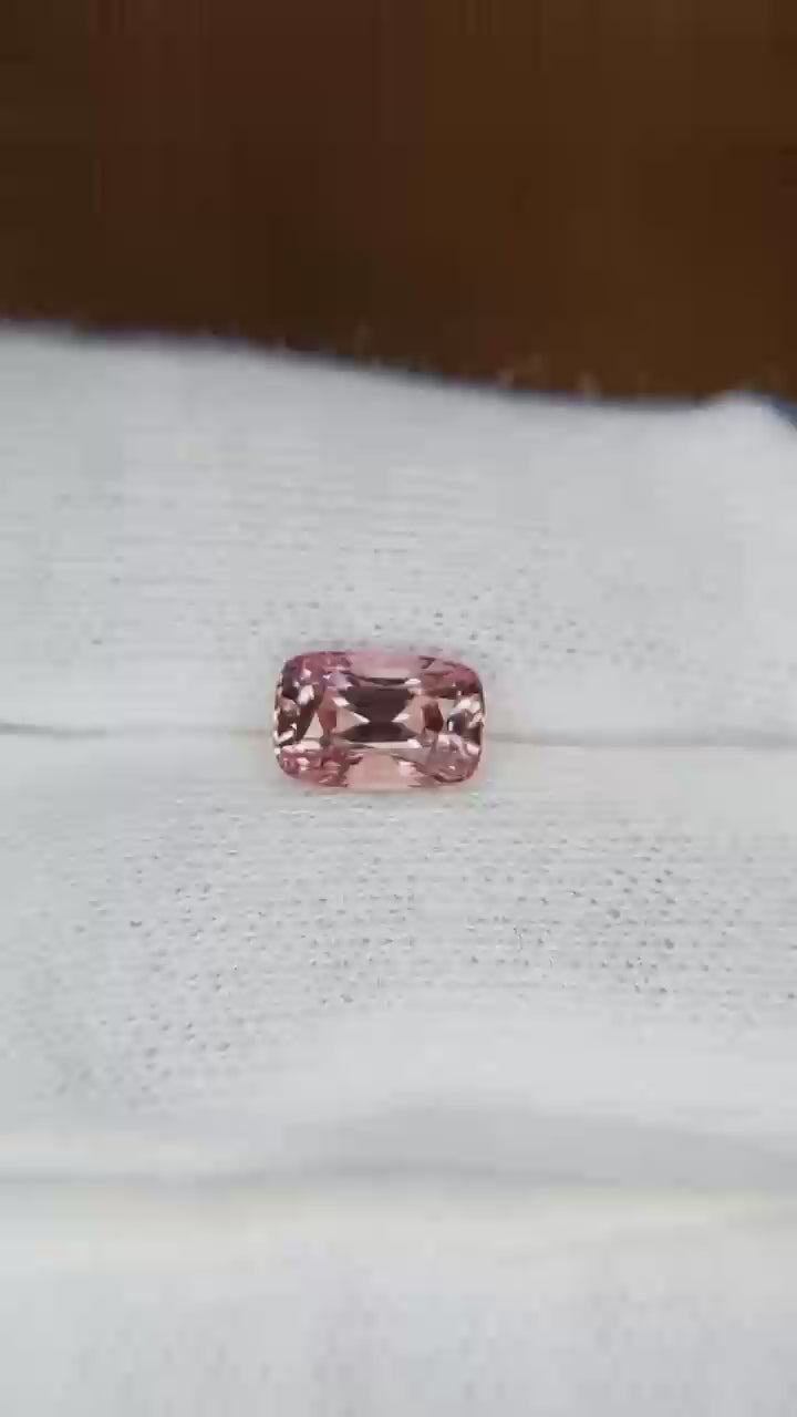 Natural Padparadscha sapphire, 1.66 carats, cushion mixed cut, untreated, pinkish-orange color, C. Dunaigre certified