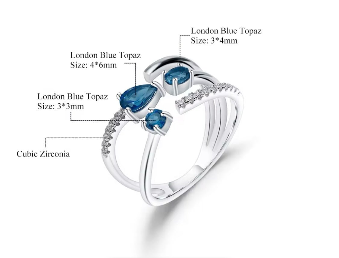 Resizable Silver Ring 0.87 ct London Blue Topaz