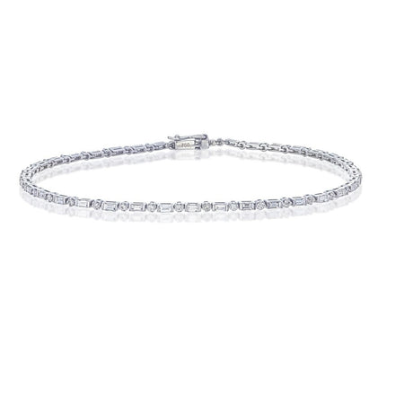 Round & Baguette Diamond Tennis Bracelet 1.5 ct – 18K White Gold