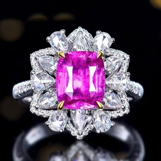 Royal Pink Sapphire Ring / Pendant 3.06 ct – 18K White Gold with Diamonds