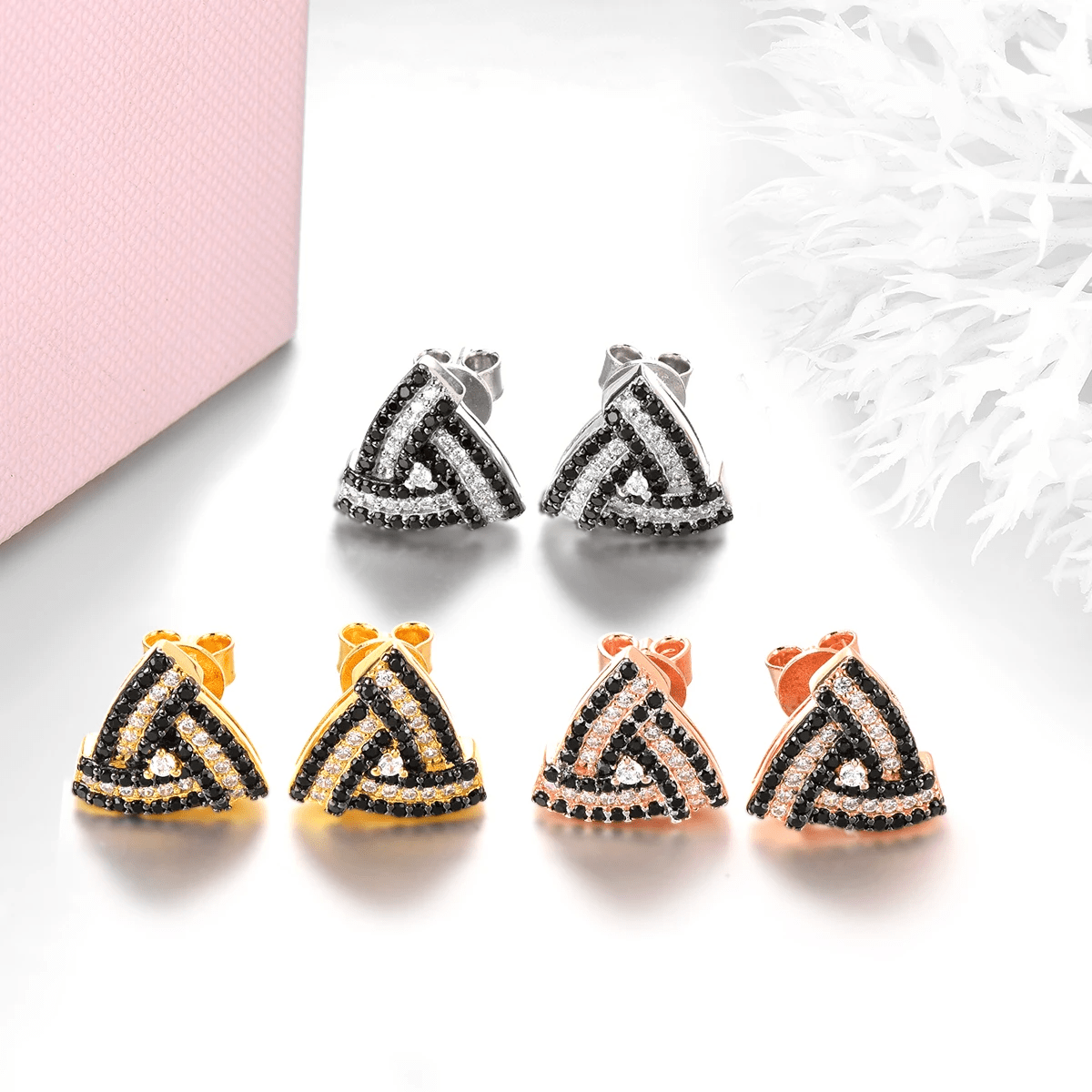 Silver 0.60 ct Black Spinel Earrings / Rose Gold