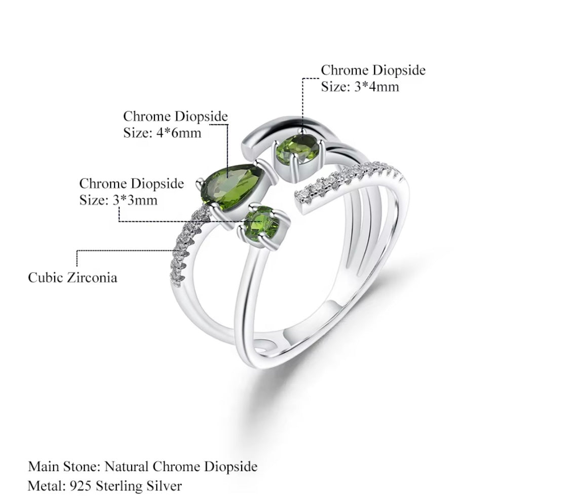 Silver 0.87 ct Chrome Diopside Resizable Ring