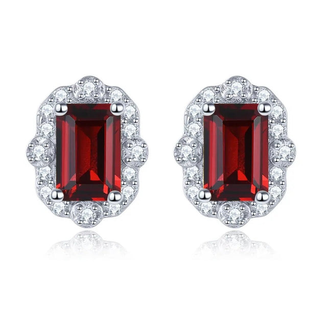 Silver 1.00 ct Garnet Earrings