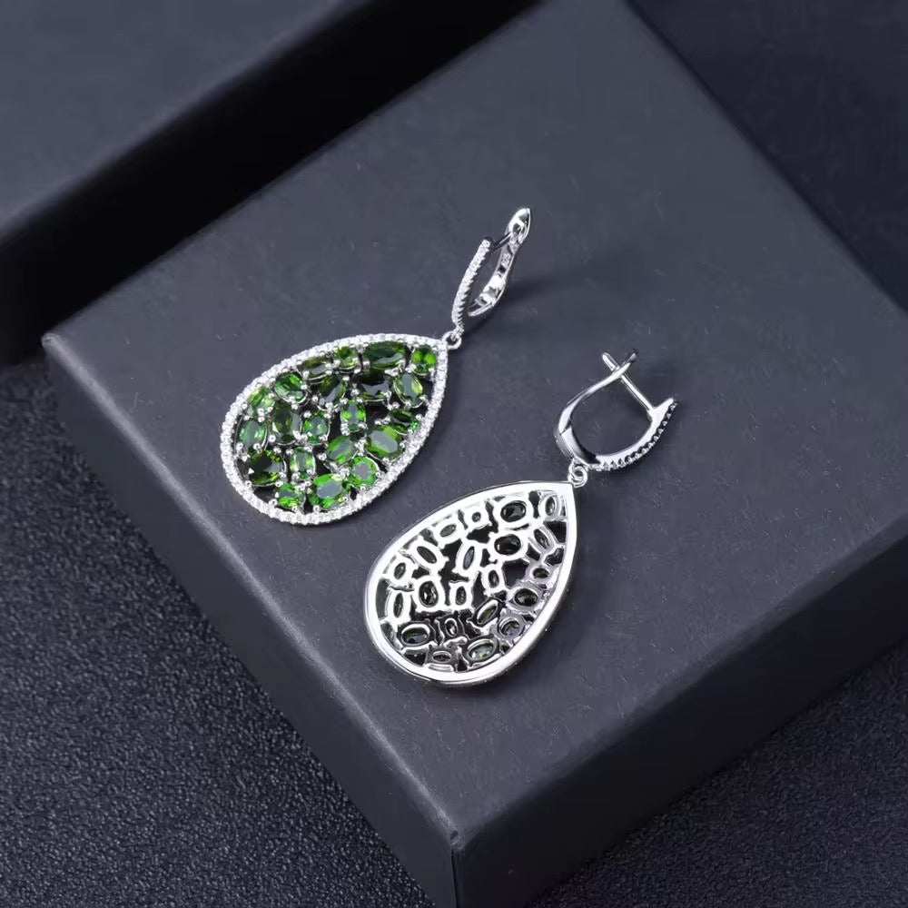 Silver 11.96 ct Chrome Diopside Earrings