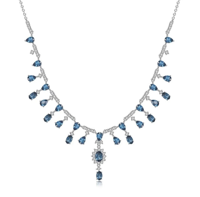 Silver 15.20 ct London Blue Topaz Necklace