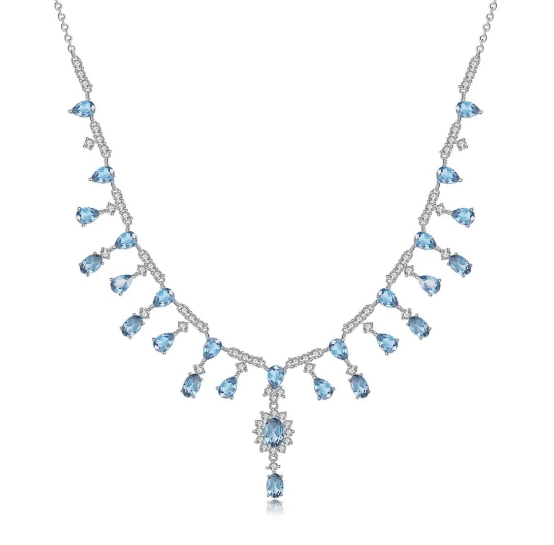 Silver 15.20 ct Swiss Blue Topaz Necklace
