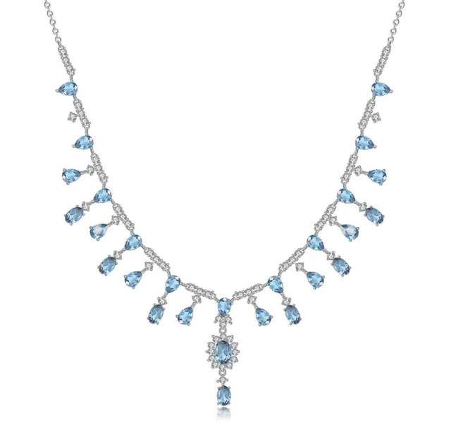 Silver 15.20 ct Swiss Blue Topaz Necklace