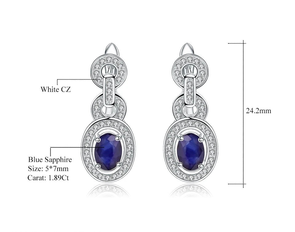 Silver 1.89 ct Sapphire Earrings