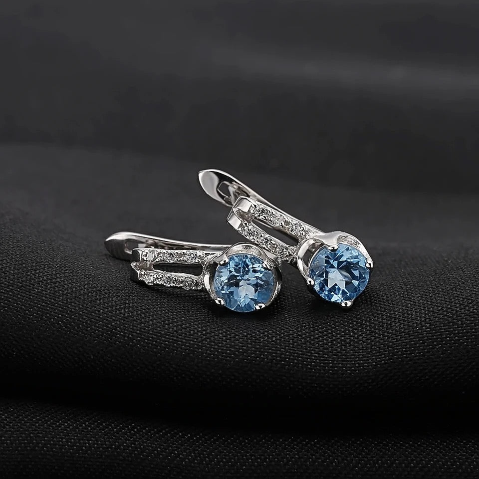 Silver 2.10 ct Sky Blue Topaz Earrings