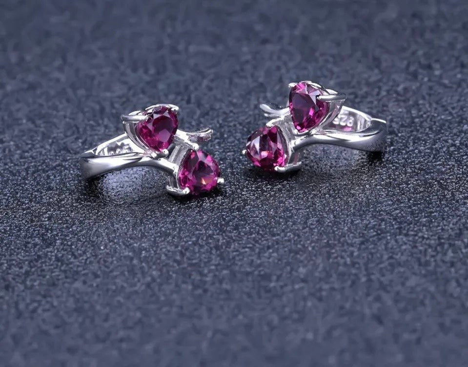Silver 2.23 ct Rhodolite Garnet Heart Shaped Earrings