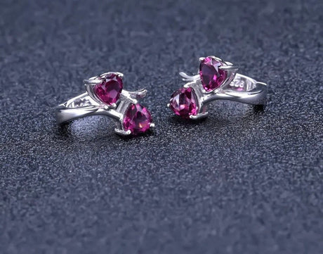 Silver 2.23 ct Rhodolite Garnet Heart Shaped Earrings