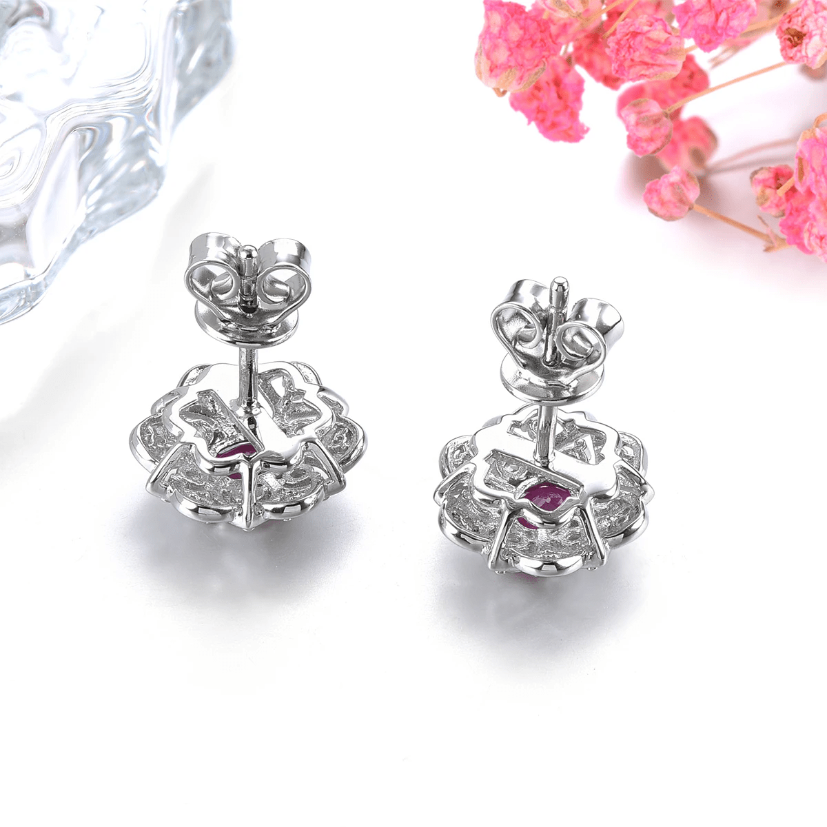 Silver 2.30 ct Ruby Earrings