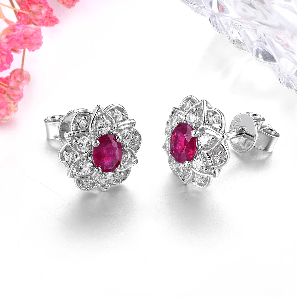 Silver 2.30 ct Ruby Earrings