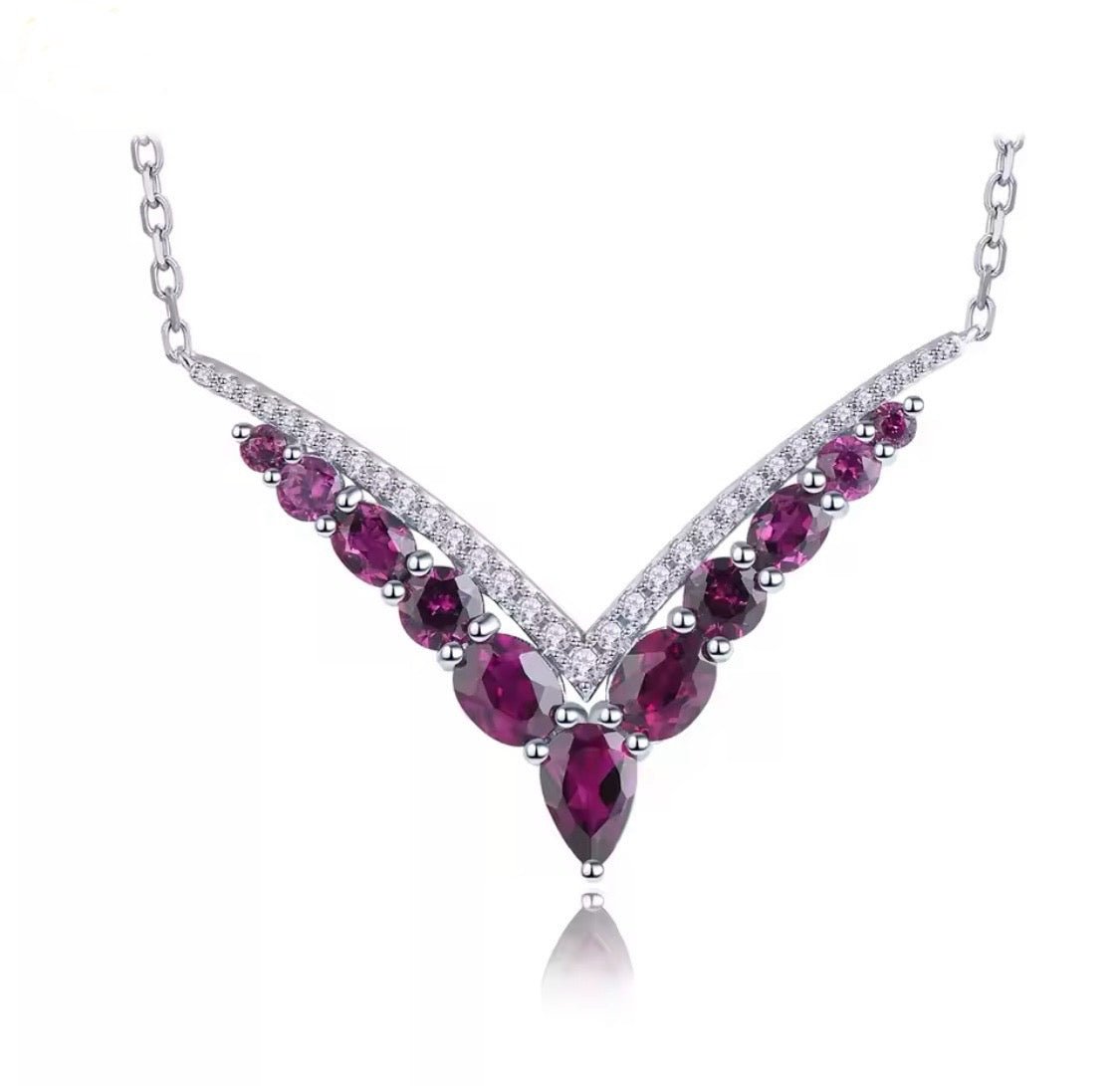 Silver 2.50 Rhodolite Garnet Necklace