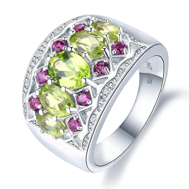 Silver 2.76 ct Peridot / Rhodolite Garnet Ring