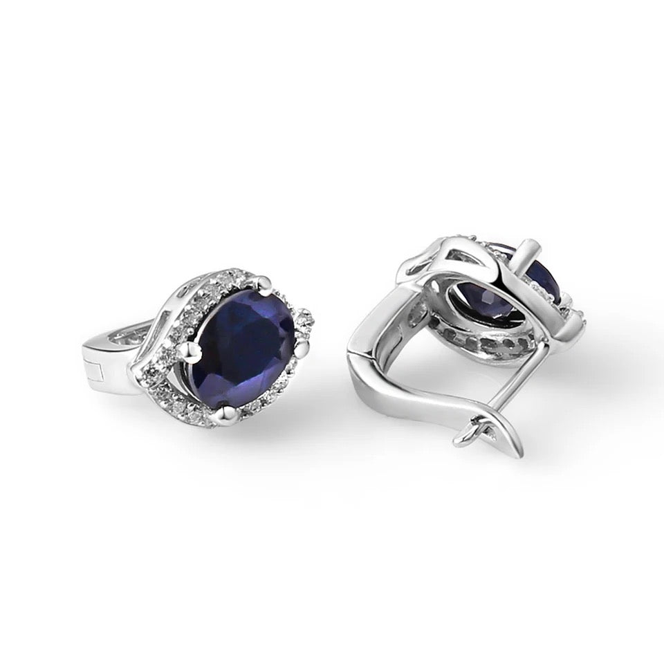 Silver 3.26 ct Sapphire Earrings