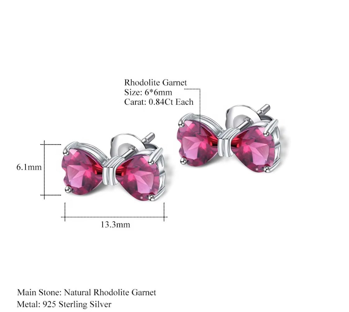 Silver 3.36 ct Rhodolite Garnet Heart Shaped Earrings