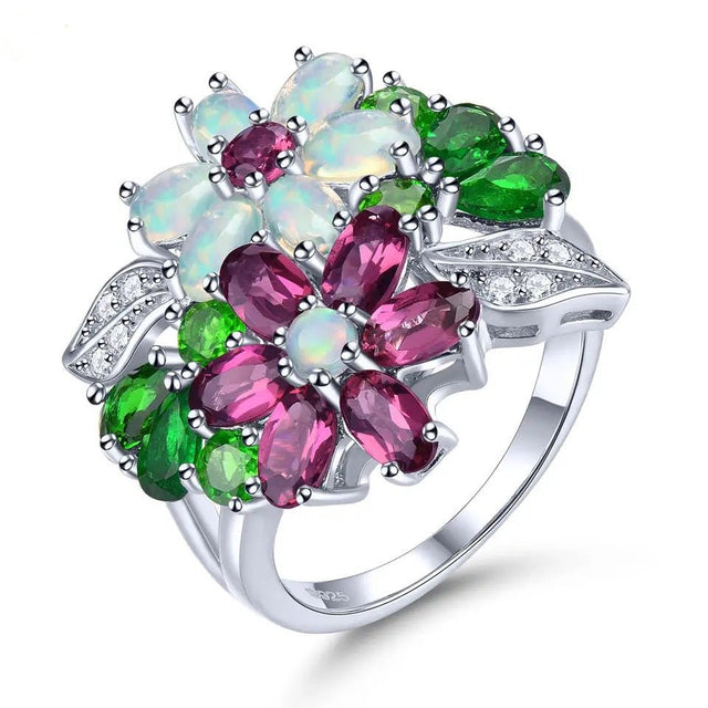 Silver 4.00 ct Chrome Diopside / Rhodolite Garnet / Opal Ring