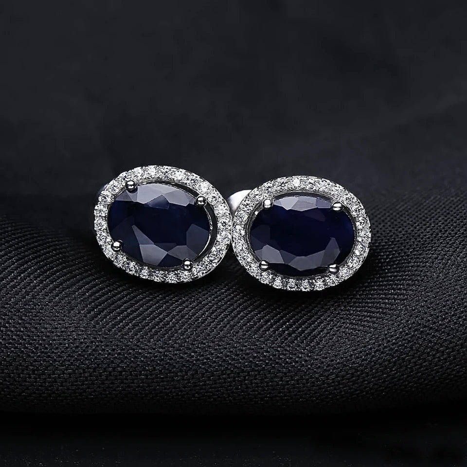 Silver 4.04 ct Sapphire Earrings