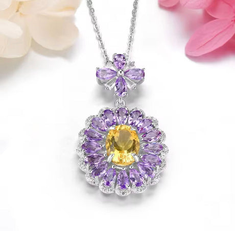 Silver Amethyst / Citrine 6.50 ct Necklace