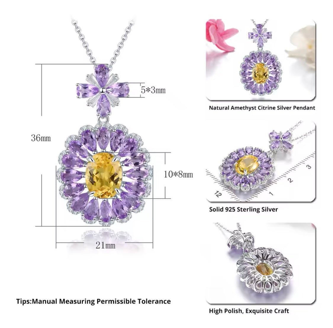 Silver Amethyst / Citrine 6.50 ct Necklace