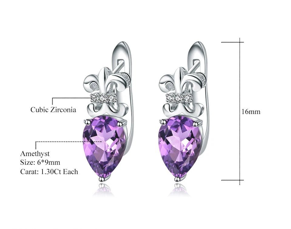 Silver Amethyst Earrings – 2.60 ct Natural Pear - Cut Gemstones