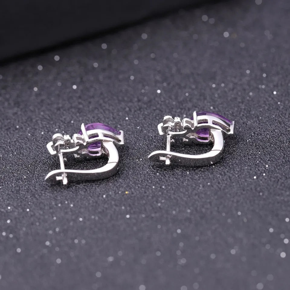 Silver Amethyst Earrings – 2.60 ct Natural Pear - Cut Gemstones