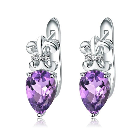 Silver Amethyst Earrings – 2.60 ct Natural Pear - Cut Gemstones