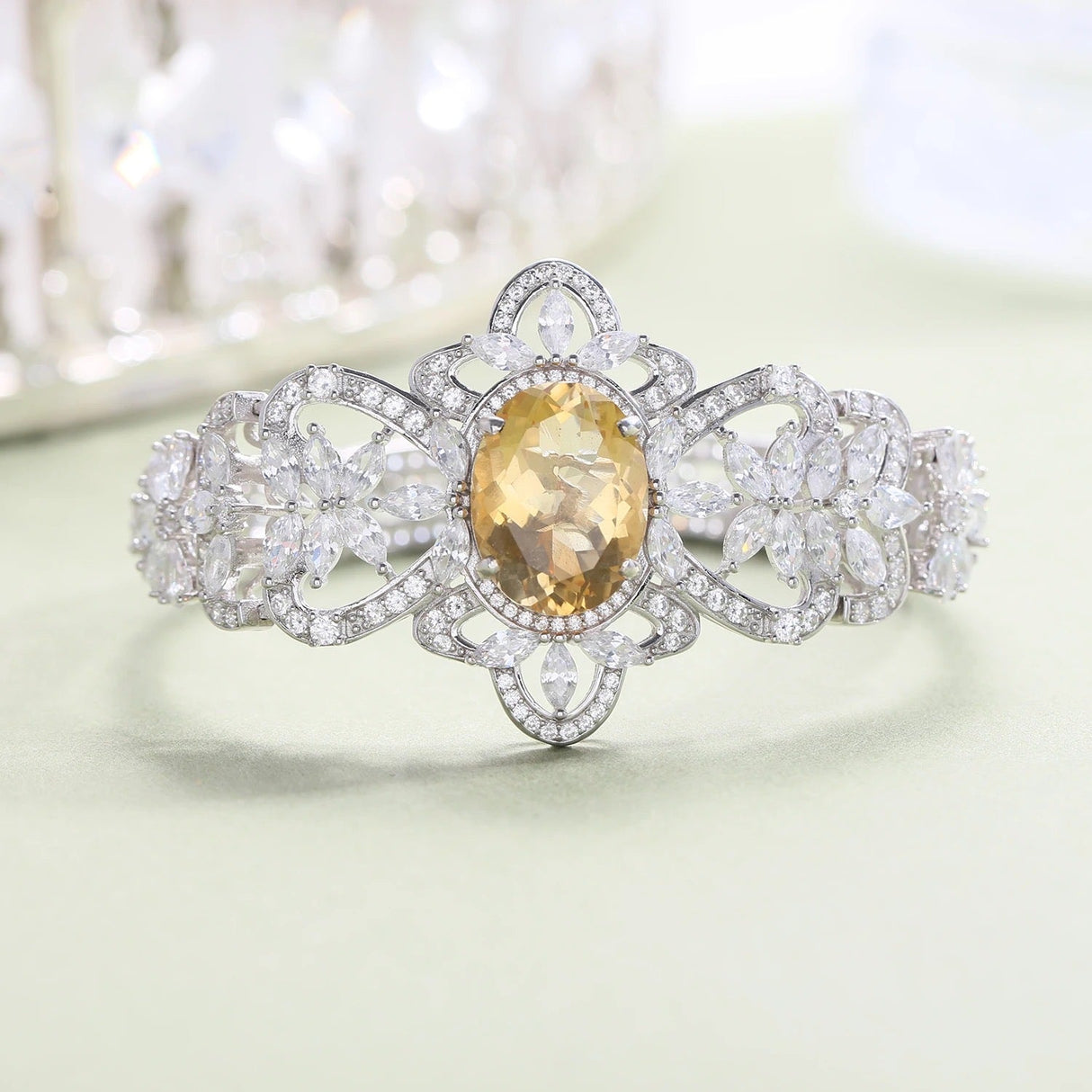 Silver Bracelet with Natural Citrine & Zirconia – Oval Cut, 925 Sterling