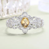 Silver Bracelet with Natural Citrine & Zirconia – Oval Cut, 925 Sterling