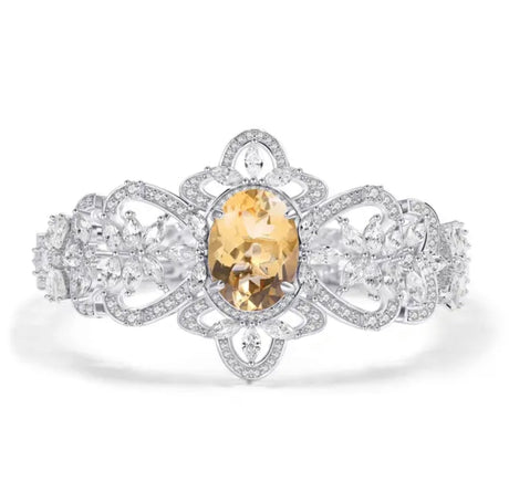 Silver Bracelet with Natural Citrine & Zirconia – Oval Cut, 925 Sterling