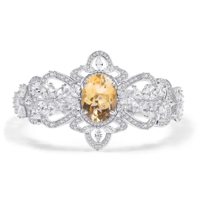 Silver Bracelet with Natural Citrine & Zirconia – Oval Cut, 925 Sterling