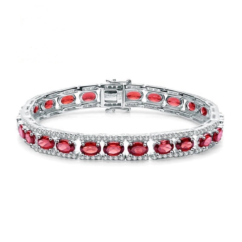 Silver Bracelet with Natural Garnet 16.80 ct – Oval Cut