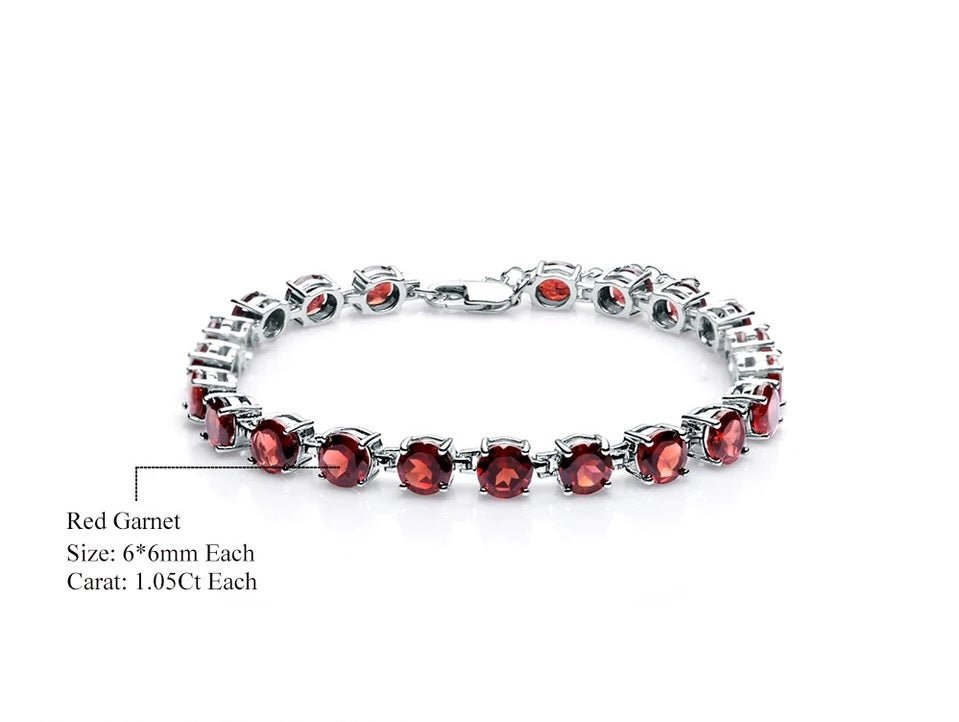 Silver Bracelet with Natural Garnet 22.11 ct – Round Cut