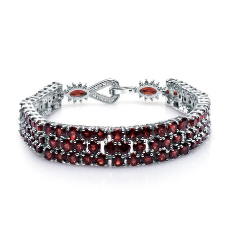 Silver Bracelet with Natural Garnet 30.80 ct – Round Cut, Statement Design
