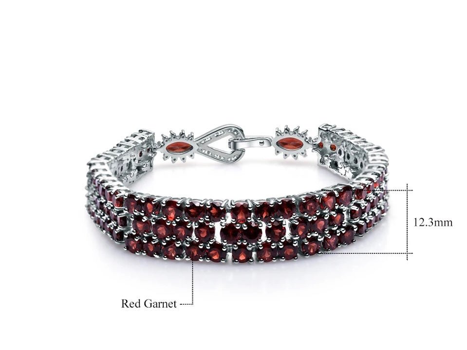 Silver Bracelet with Natural Garnet 30.80 ct – Round Cut, Statement Design