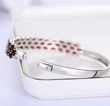 Silver Bracelet with Natural Garnet – Oval Cut, Deep Red