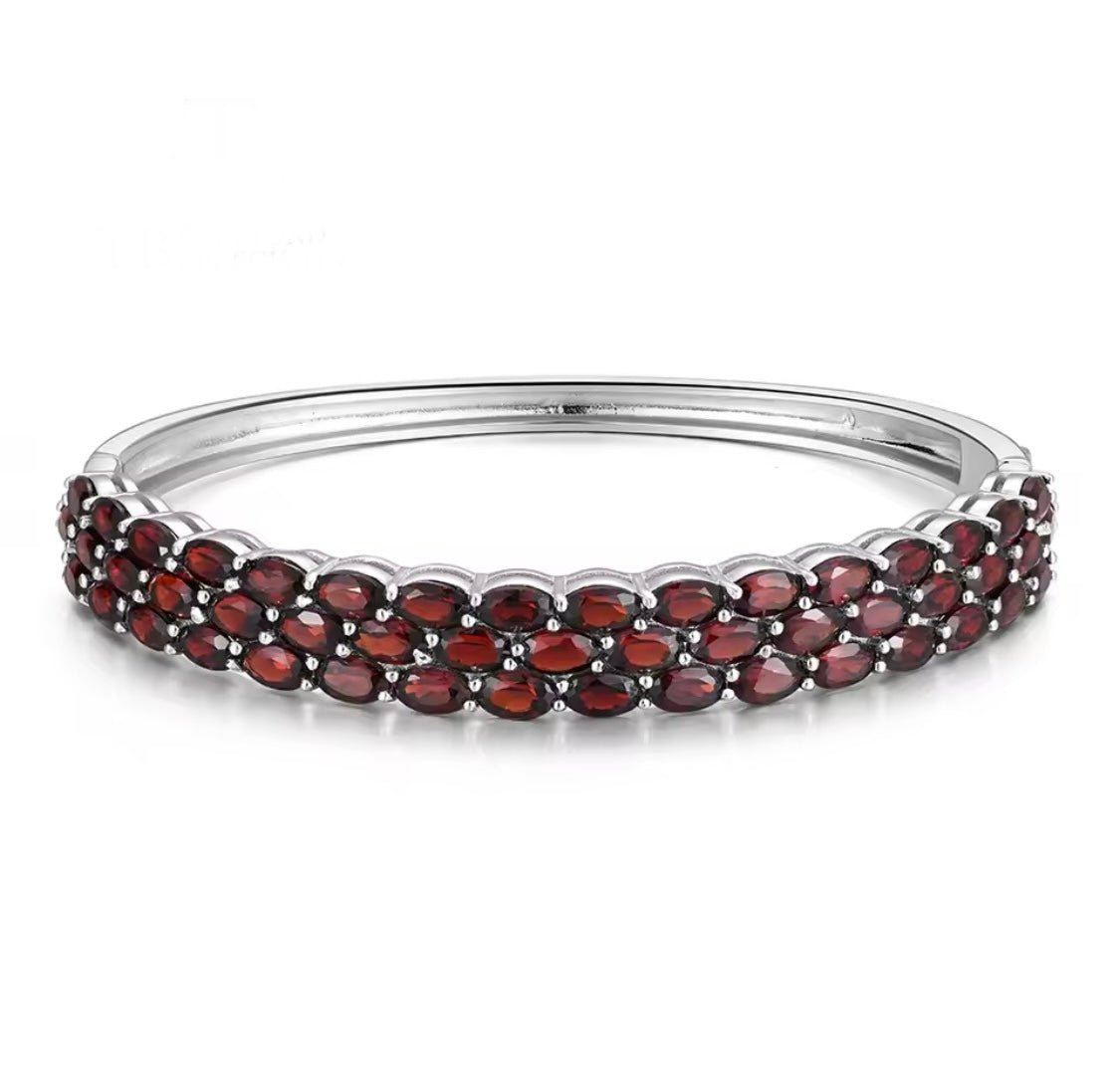 Silver Bracelet with Natural Garnet – Oval Cut, Deep Red