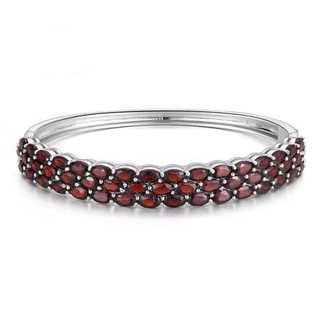 Silver Bracelet with Natural Garnet – Oval Cut, Deep Red