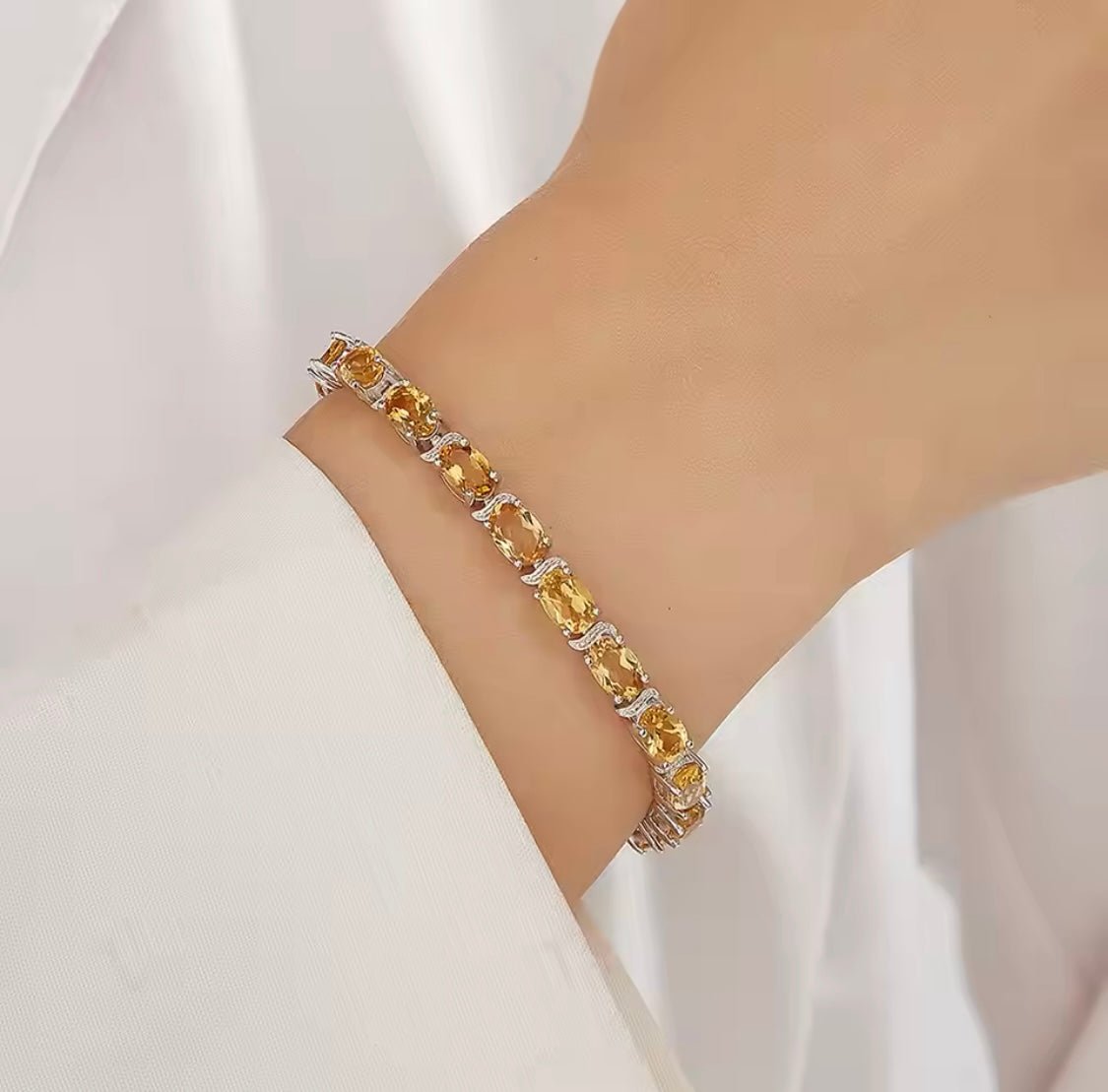 Silver Citrine Bracelet 12.00 ct – Oval Cut, Tennis Design