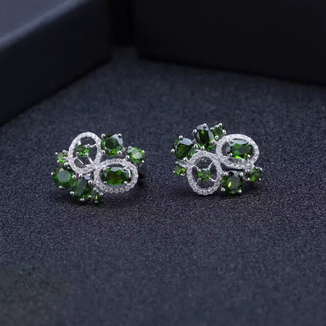Silver earrings with natural chrome diopside