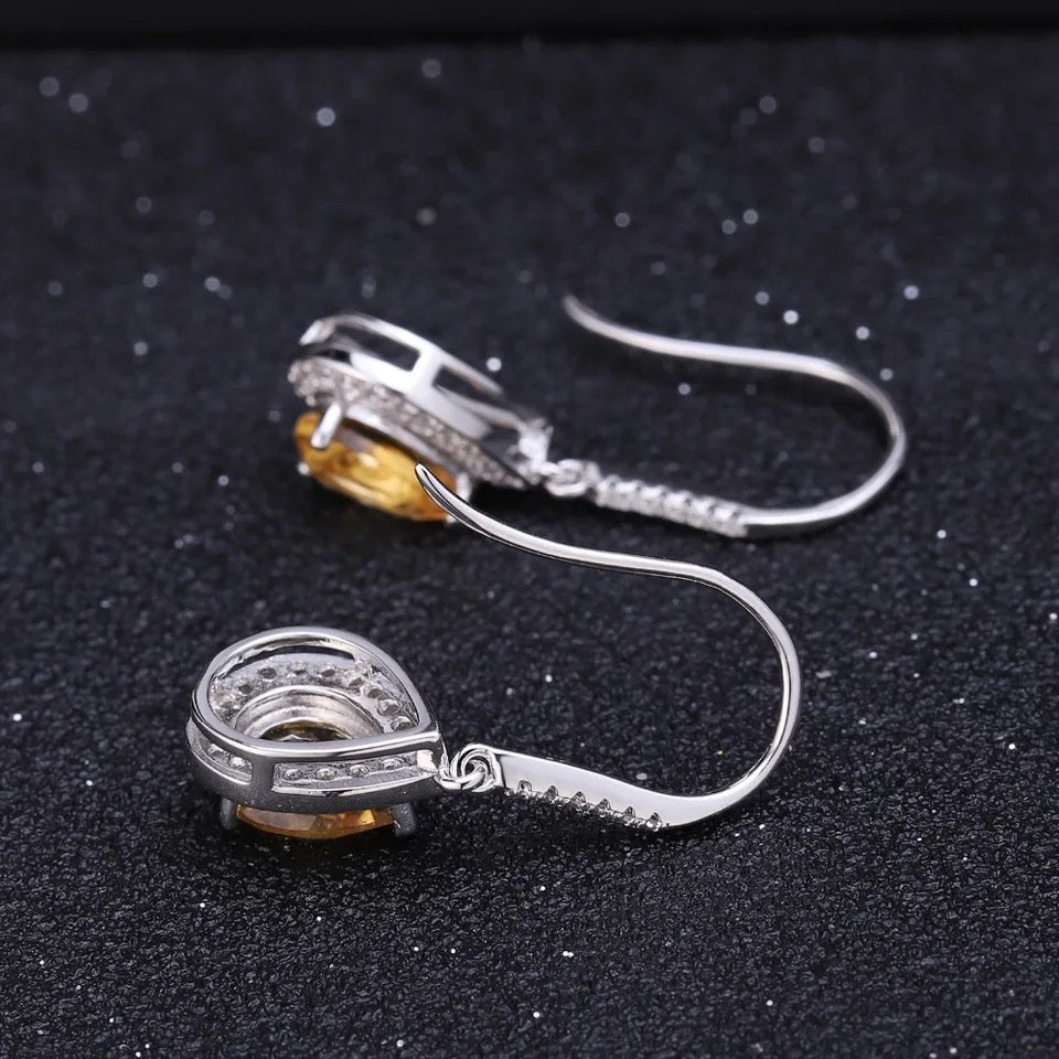 Silver Earrings with Natural Citrine 2.17 ct – Pear Cut, Halo Design