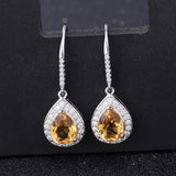Silver Earrings with Natural Citrine 2.17 ct – Pear Cut, Halo Design