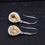 Silver Earrings with Natural Citrine 2.17 ct – Pear Cut, Halo Design