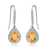 Silver Earrings with Natural Citrine 2.17 ct – Pear Cut, Halo Design