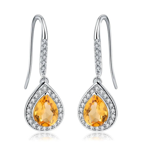 Silver Earrings with Natural Citrine 2.17 ct – Pear Cut, Halo Design