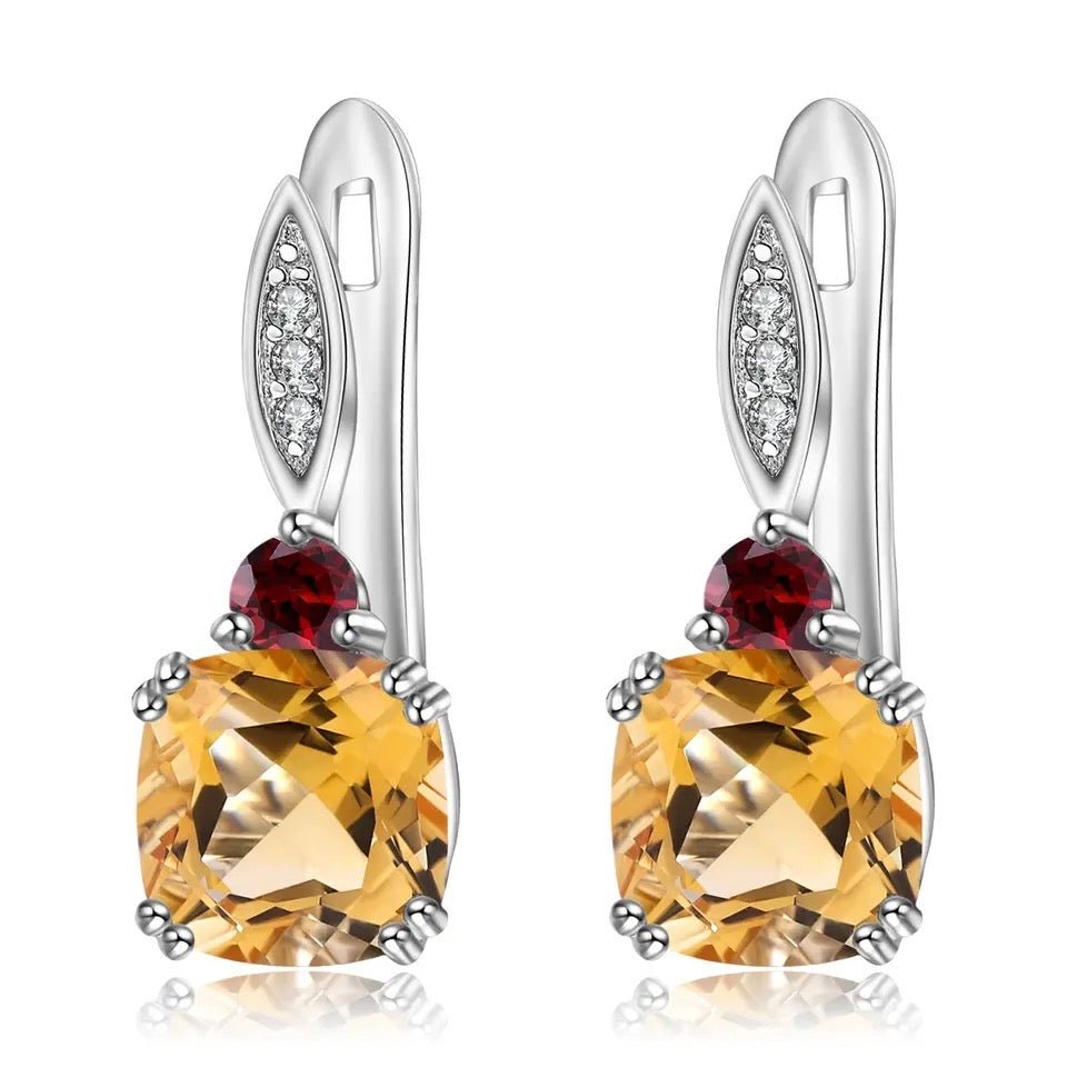 Silver Earrings with Natural Citrine & Garnet 5.21 ct – Pear Cut