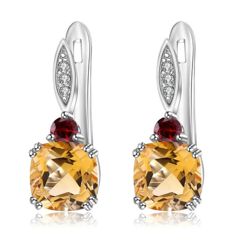 Silver Earrings with Natural Citrine & Garnet 5.21 ct – Pear Cut