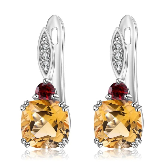 Silver Earrings with Natural Citrine & Garnet 5.21 ct – Pear Cut